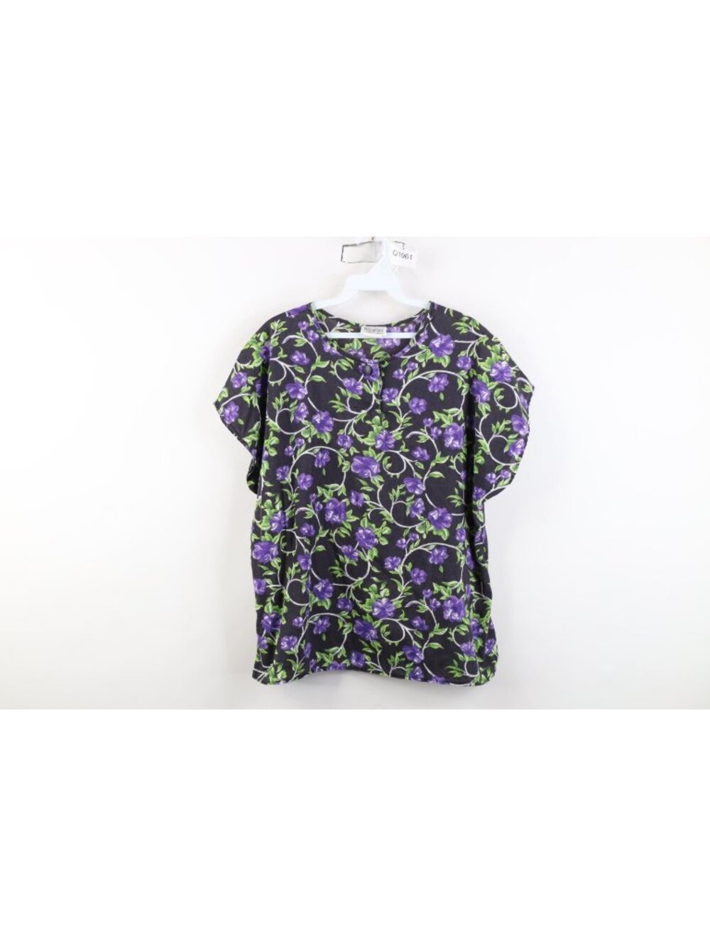 Vintage 80s 90s Womens Large Dolman Sleeve Flower Rayon Gabardine T-Shirt USA